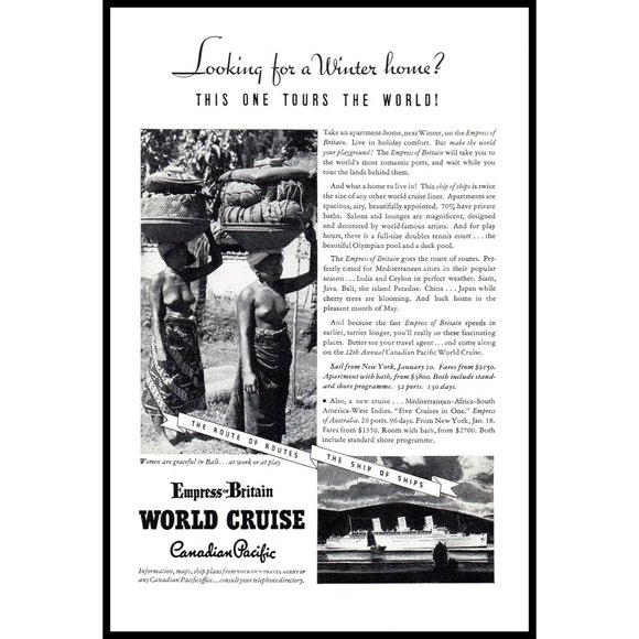 1934 Canadian Pacific Empress of Britain World Cruise Ship Vintage Print Ad Art - Picture 1 of 1